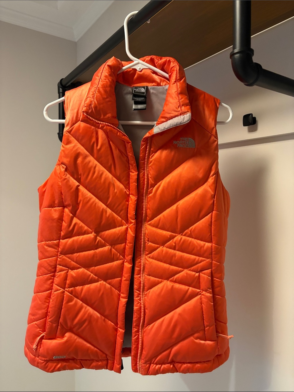 The North Face Orange Chevron Quilted Insulated Vest